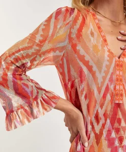 Ana Alcazar Vestido De Malla Estampado Ikat Perlas