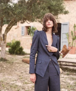 Blazer Summum Mezcla De Lino Look Denim