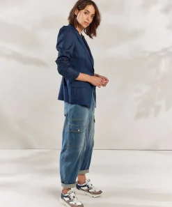 Blazer Summum Mezcla De Lino Look Denim