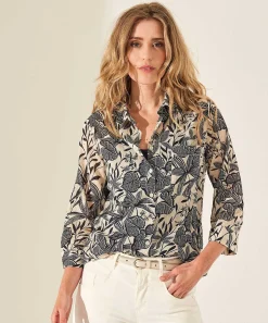 Blusa * De Gasa De Algodon Con Estampado De Hojas