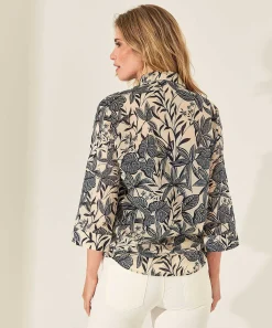 Blusa * De Gasa De Algodon Con Estampado De Hojas