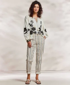 Blusa Summum De Mezcla De Lino Con Bordado