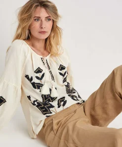 Blusa Summum De Mezcla De Lino Con Bordado