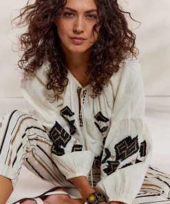 Blusa Summum De Mezcla De Lino Con Bordado