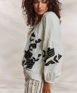 Blusa Summum De Mezcla De Lino Con Bordado