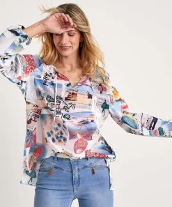 Blusa Tipo Tunica Deportiva De Marc Cain Con Estampado Fotografico