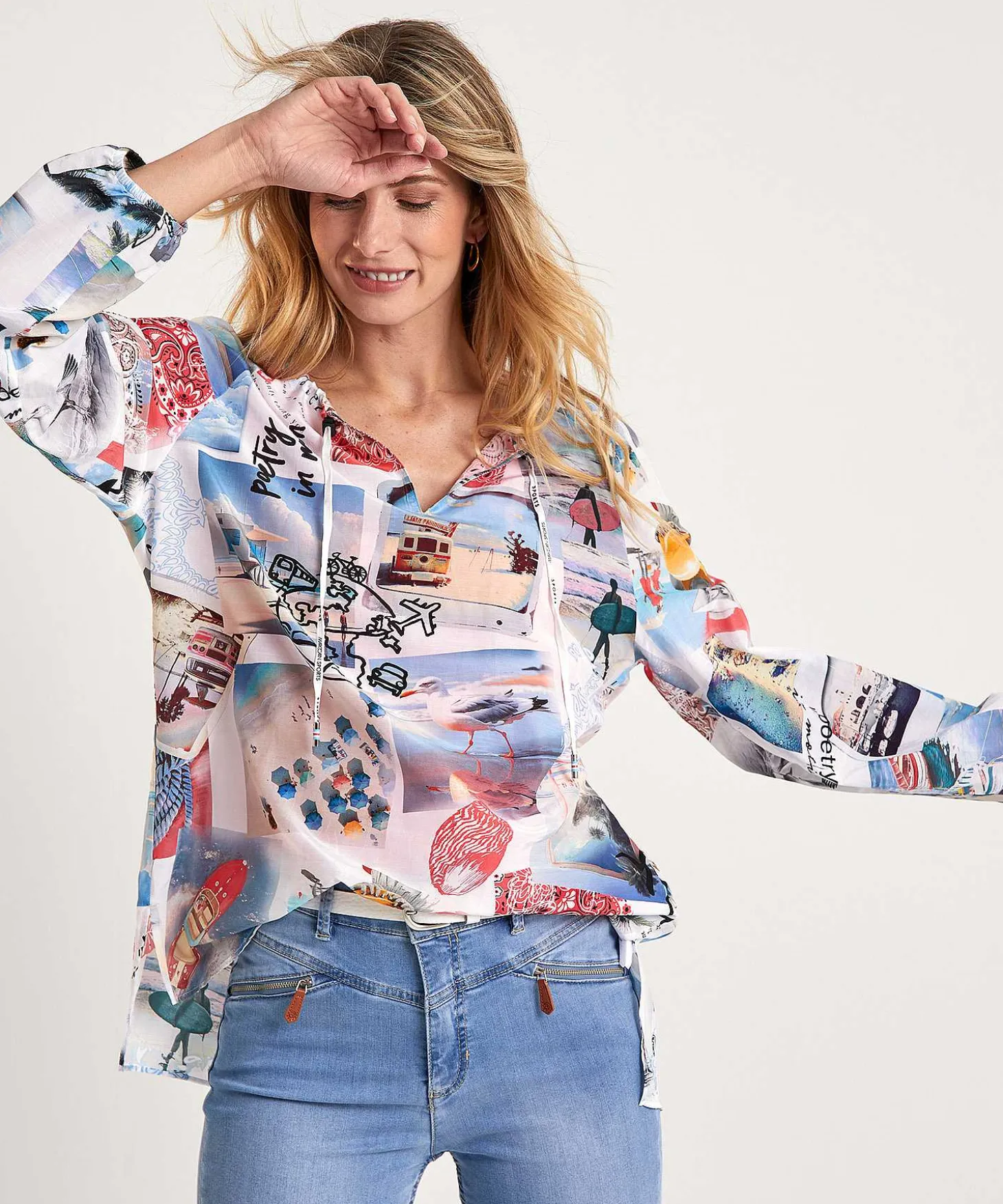 Blusa Tipo Tunica Deportiva De Marc Cain Con Estampado Fotografico