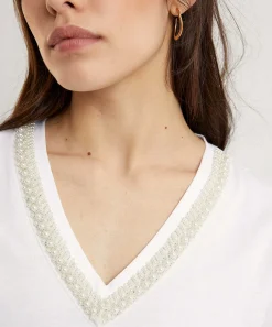 Camiseta Liu Jo Cuello En V Perlas