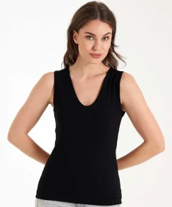 Camiseta Sin Mangas Con Doble Panel Y Cuello En V De * Essentials