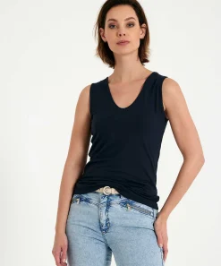 Camiseta Sin Mangas Con Doble Panel Y Cuello En V De * Essentials