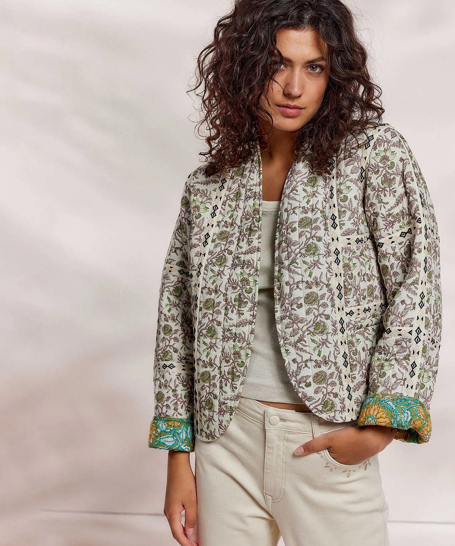 Chaqueta Tipo Kimono Reversible Summum Patchwork Indio