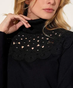 Leo & Ugo Jersey De Cuello Alto Con Flores De Ganchillo