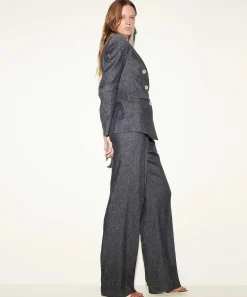 Luisa Cerano Blazer De Mezcla De Lino De Aspecto Denim