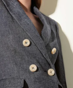 Luisa Cerano Blazer De Mezcla De Lino De Aspecto Denim