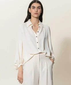 Luisa Cerano Blusa Crepe Seda Boton Contraste