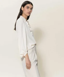 Luisa Cerano Blusa Crepe Seda Boton Contraste
