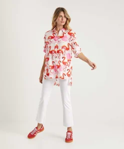 Marc Cain Blusa Larga De Voile De Algodon Flamenco