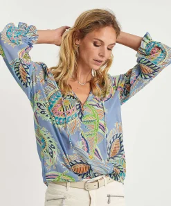 Marc Cain Blusa Voile Estampado Hojas Multicolor