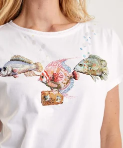 Marc Cain Camiseta Deportiva Estampado Peces Lentejuelas