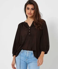 Oui Jersey Top Botones De Punto Fino