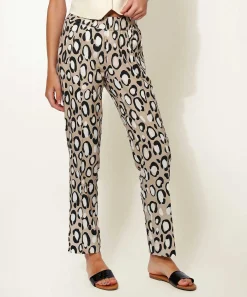Pantalon Rosner De Mezcla De Lino Estampado Pantera May Zigarette