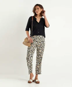 Pantalon Rosner De Mezcla De Lino Estampado Pantera May Zigarette