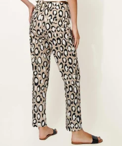 Pantalon Rosner De Mezcla De Lino Estampado Pantera May Zigarette