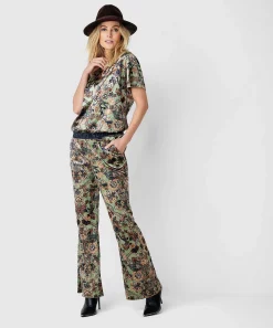 Pantalon Summum Acampanado Terciopelo Flor