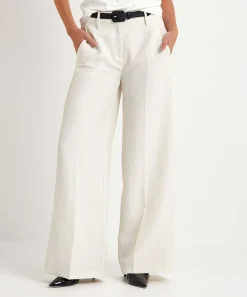 Pantalones Anchos De Mezcla De Lino Cambio Alva