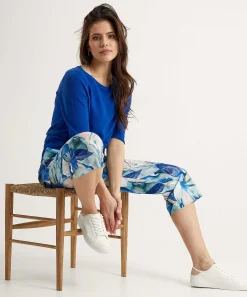 Pantalones Toni Capri Pierna Ancha Pia Con Estampado De Hojas