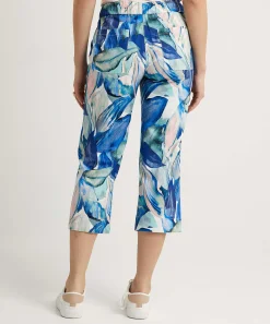 Pantalones Toni Capri Pierna Ancha Pia Con Estampado De Hojas