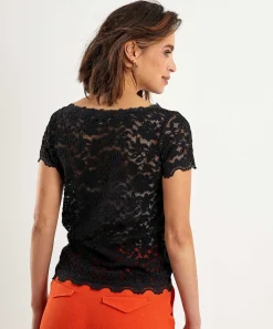 Top Rosemunde De Encaje Con Cuello Barco
