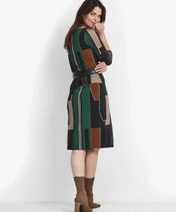 Vestido Ana Alcazar Cinturon Con Estampado De Bloques