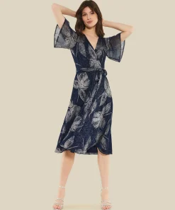 Vestido Cruzado Con Vuelo Flores De Lurex