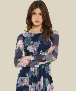 Vestido De Malla Con Vuelo Y Estampado Floral
