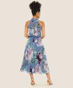 Vestido Halter Con Vuelo Y Estampado Floral