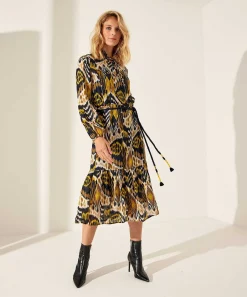 Vestido Kyra Con Cinturon Con Botones Y Estampado Ikat Vidia
