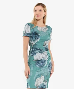 Vestido Tubo Con Vuelo Y Plisado De Flores